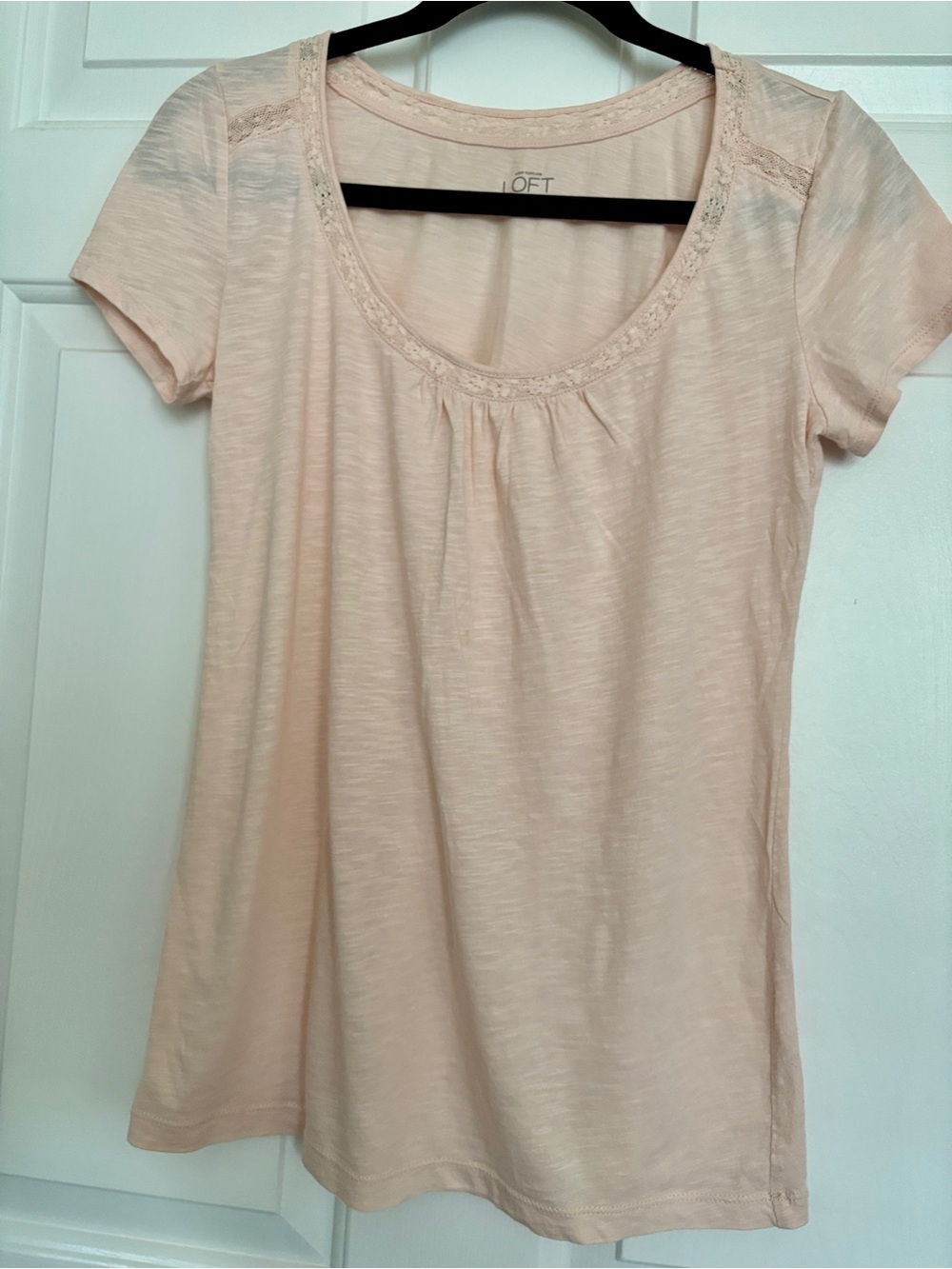 Pale pink cotton, short, sleeved top size small EUC